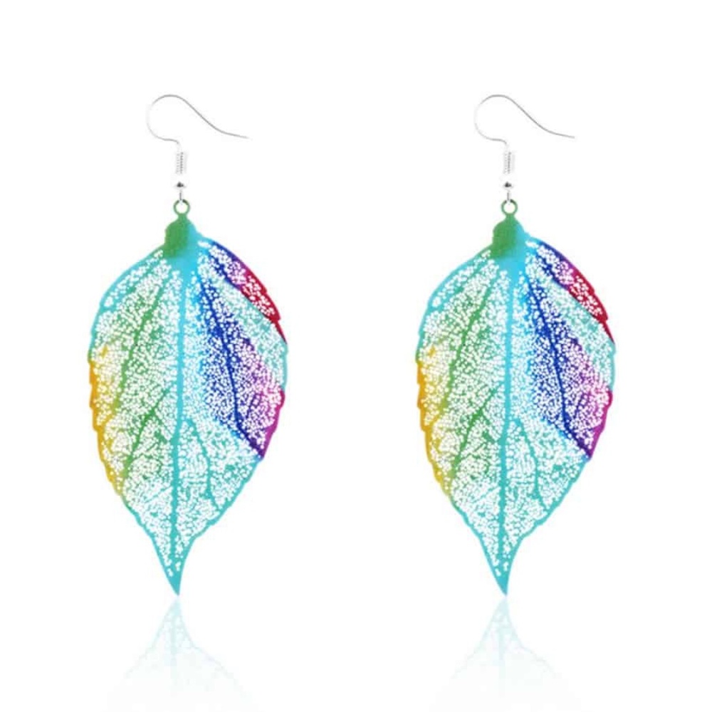 Rainbow Leaf Metal Earrings - Picture 1 of 1